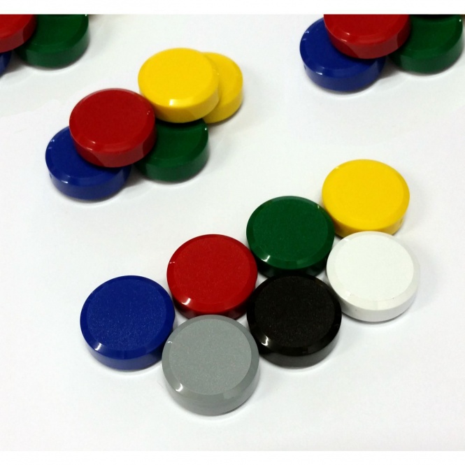 Magnete rund, Ø 20 mm mit Facettenrand, 8 mm hoch, 20 Stück, 7 Farben, 